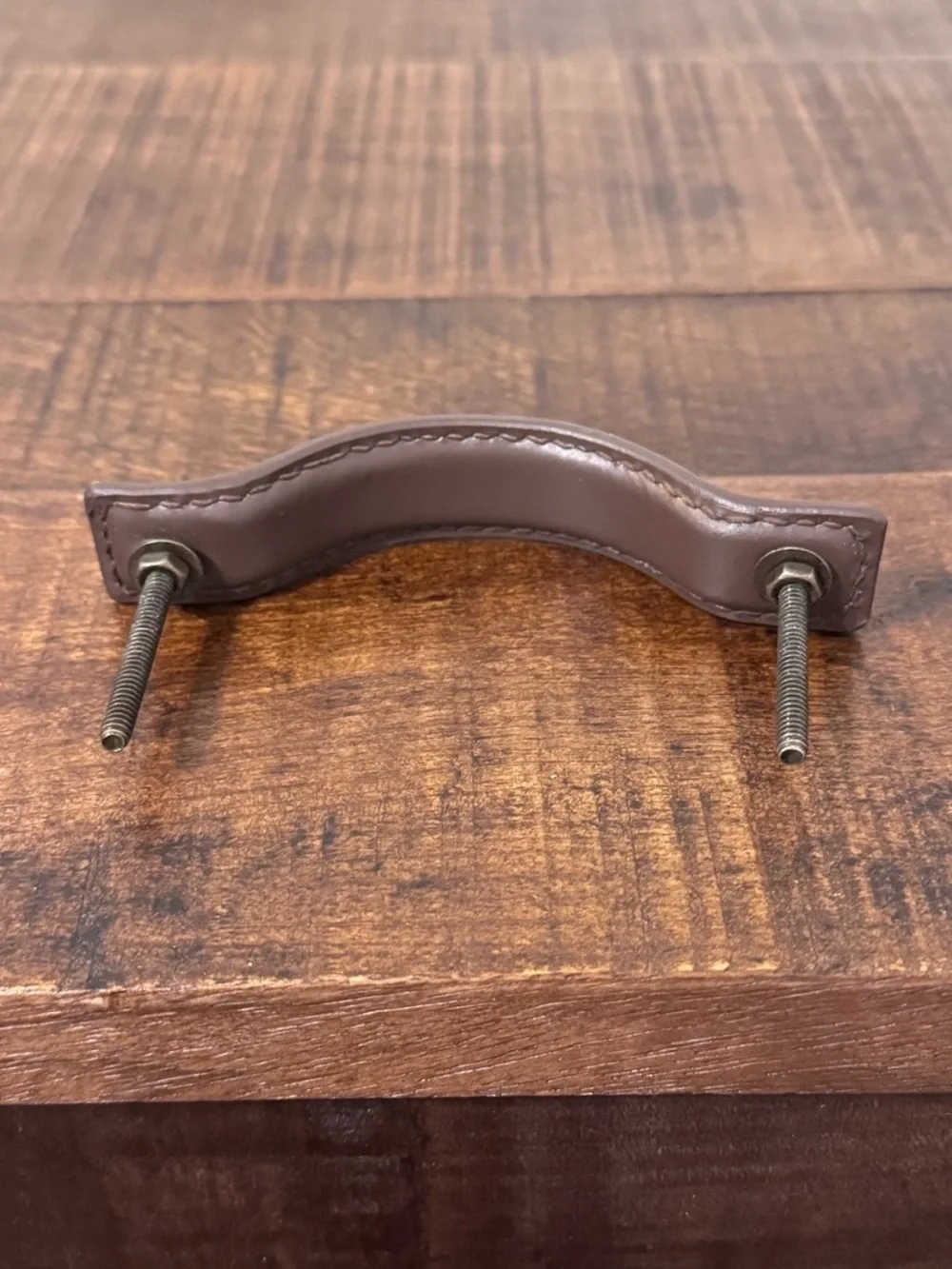 NWOT Anthropologie Saddle Stitch Leather Handle Brown Iron Brass Pull